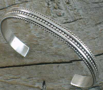 Native American Jewelry /Silver Braided Cuff Bracelet - sz 7